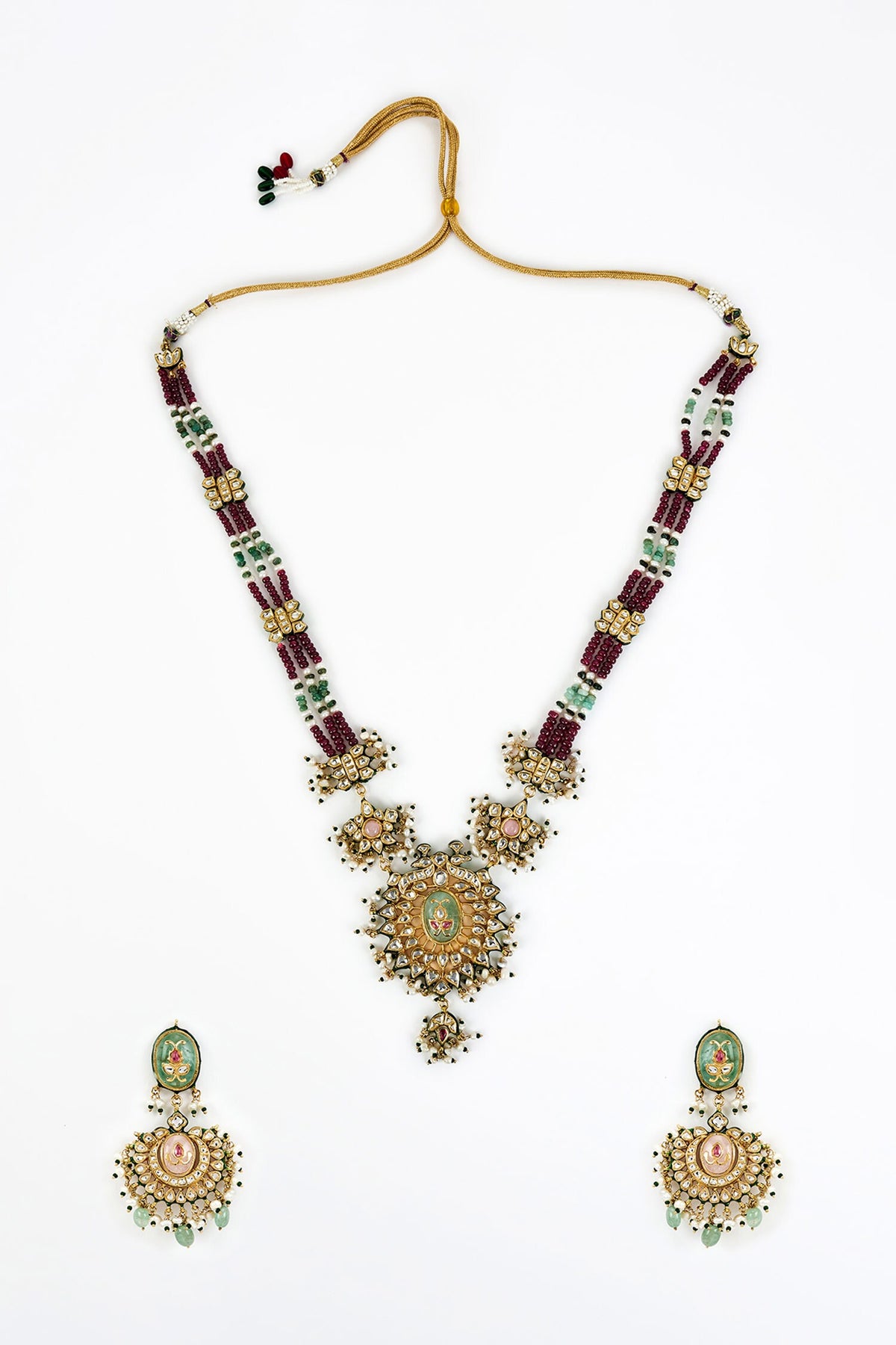 Kundan & Bead Embellished Long Necklace Set 
