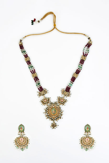 Kundan & Bead Embellished Long Necklace Set 