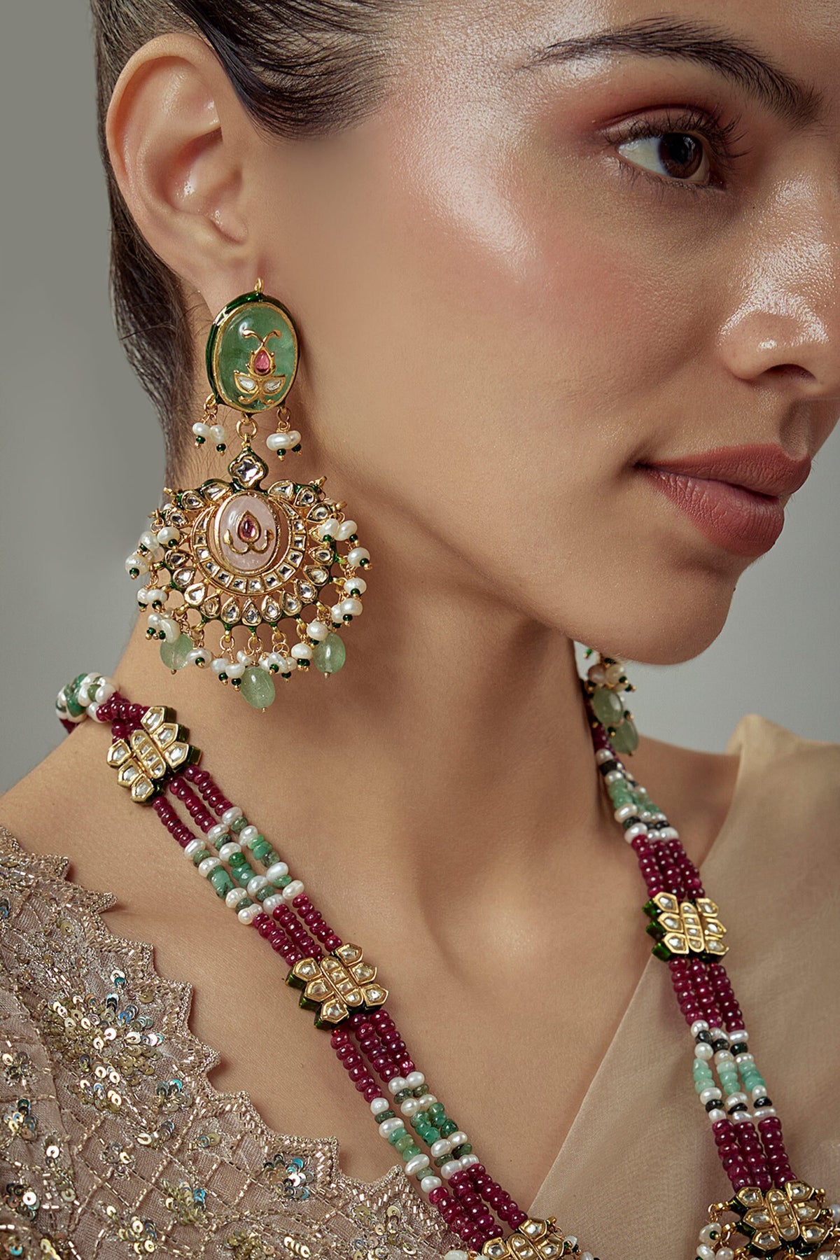 Kundan & Bead Embellished Long Necklace Set 