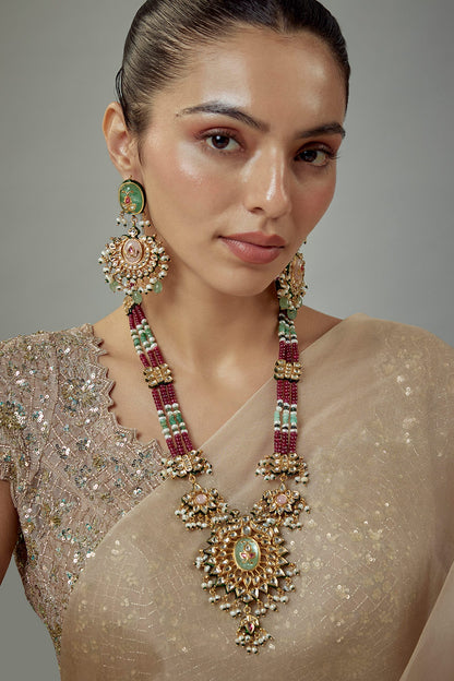 Kundan & Bead Embellished Long Necklace Set 