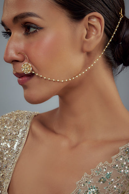 Kundan & Pearl Nose Ring 
