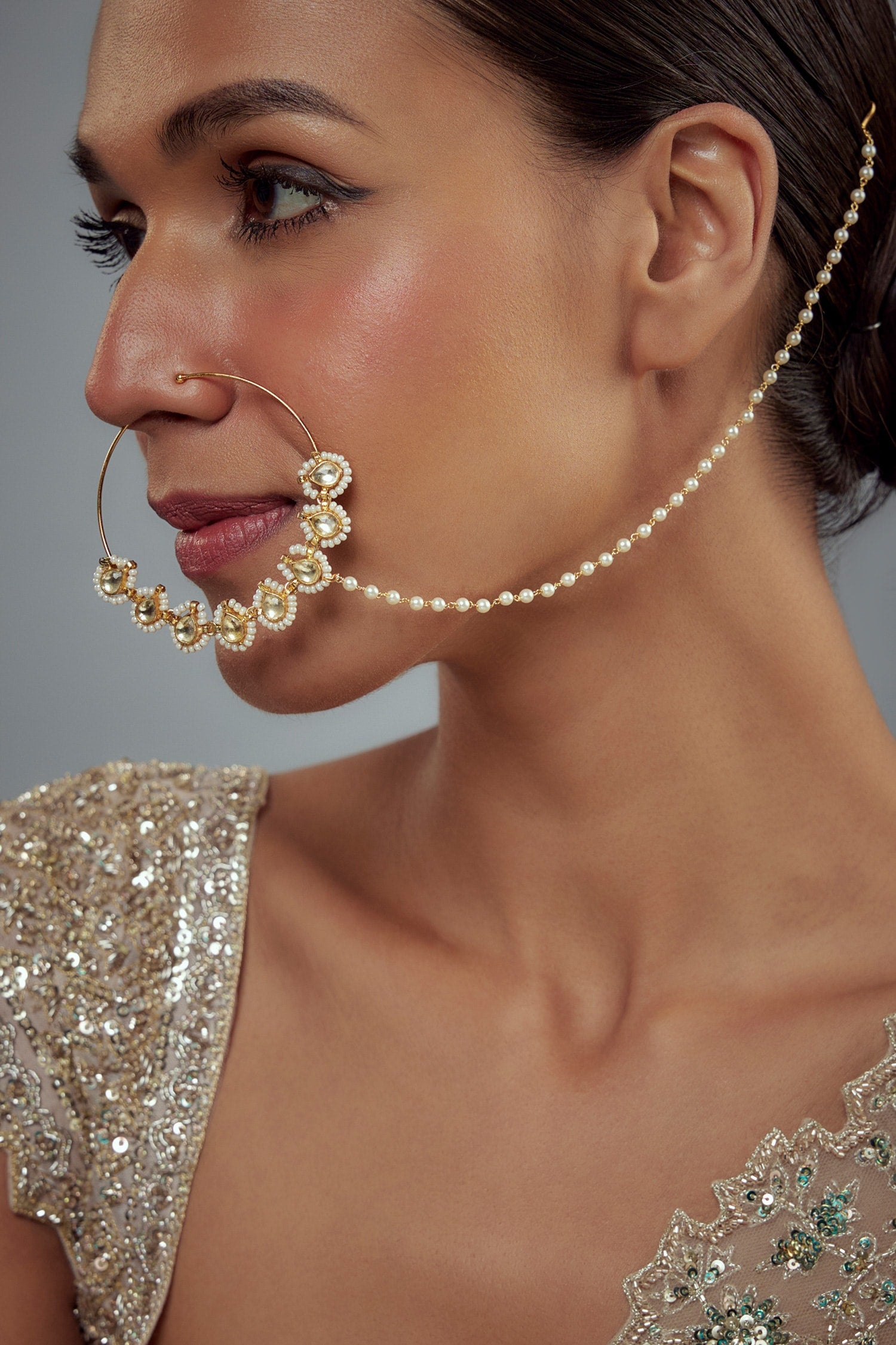 Saadgi Kundan Embellished Nose Ring 
