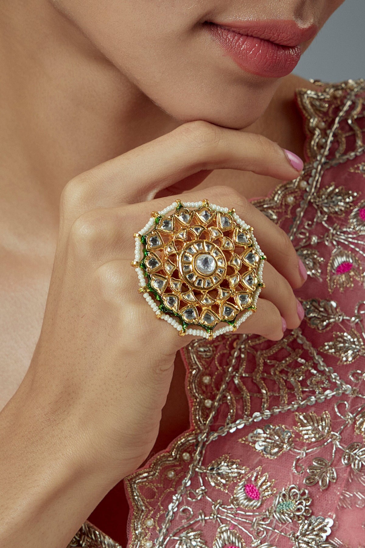 Kundan Stone Embellished Designer Ring 