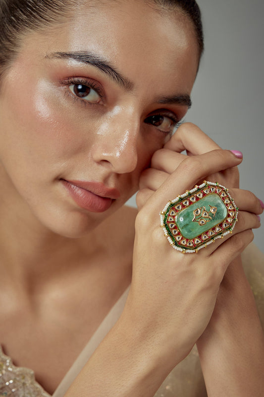 Kundan & Stone Embellished Gold Ring 