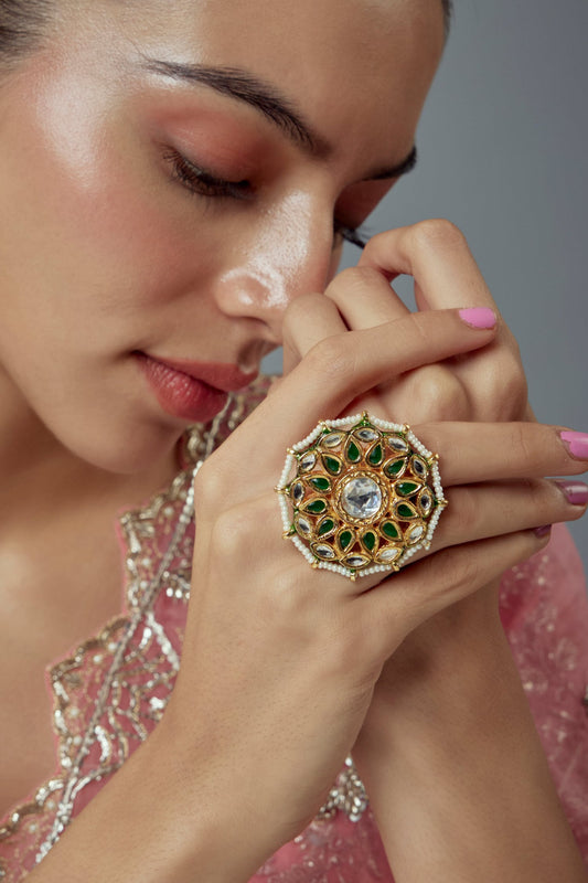 Saadgi Kundan Embellished Floral Ring 