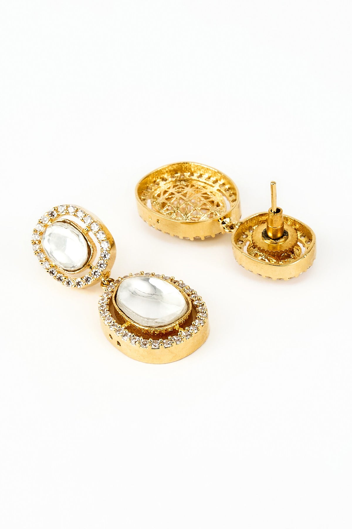 Gold Kundan Polki Dangler Earrings 