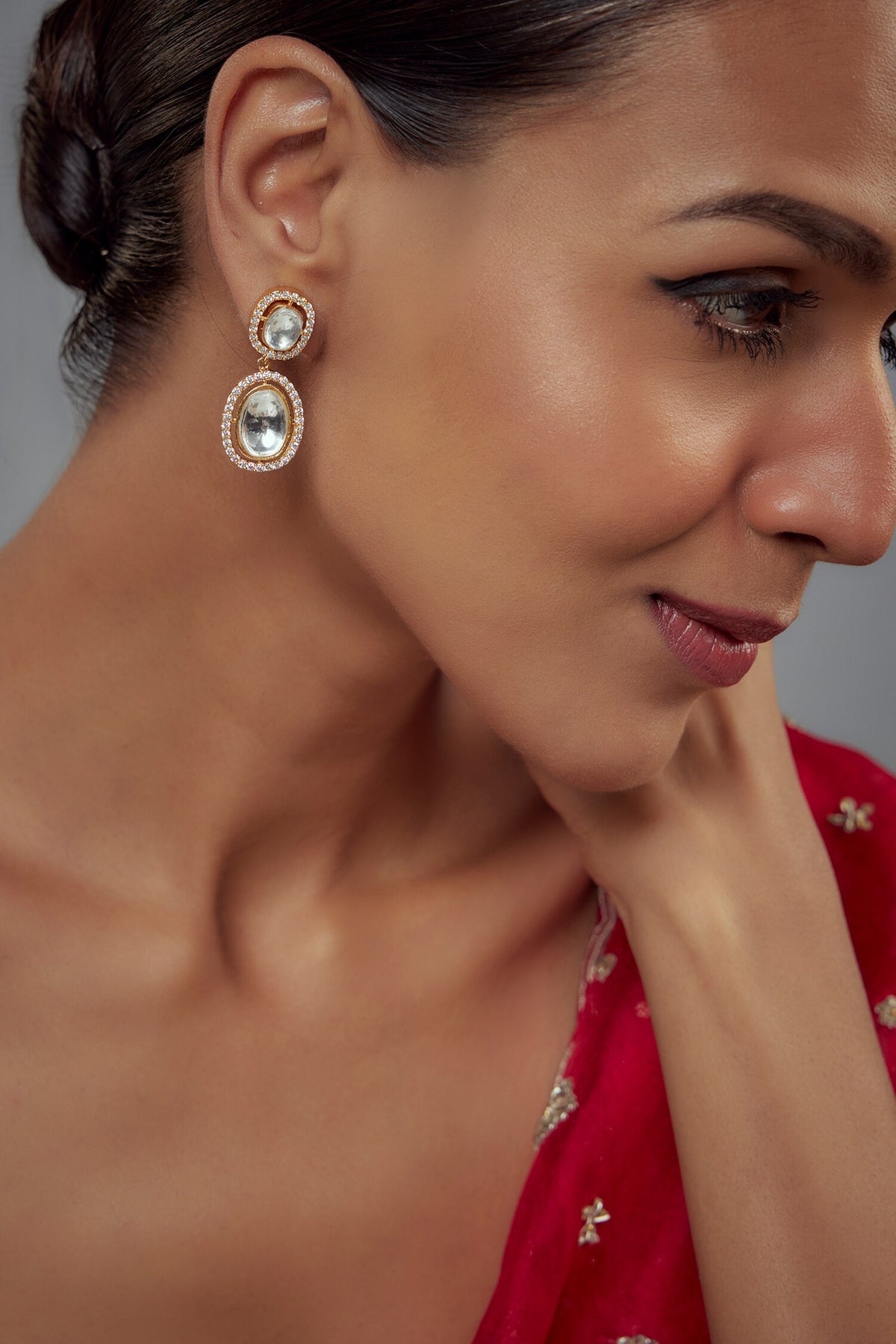 Gold Kundan Polki Dangler Earrings 