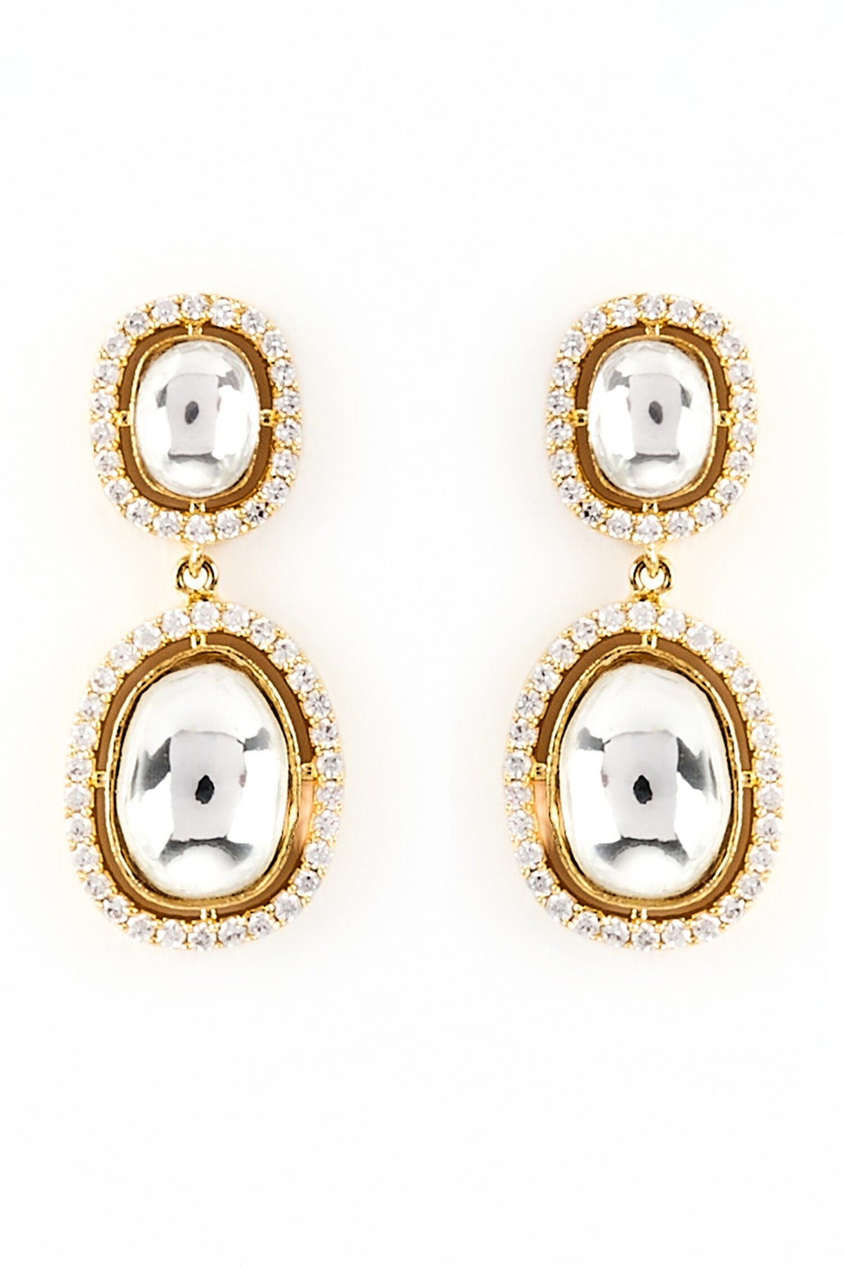 Gold Kundan Polki Dangler Earrings 