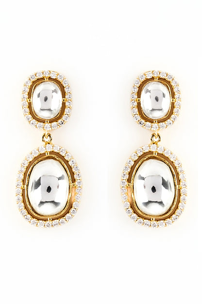 Gold Kundan Polki Dangler Earrings 