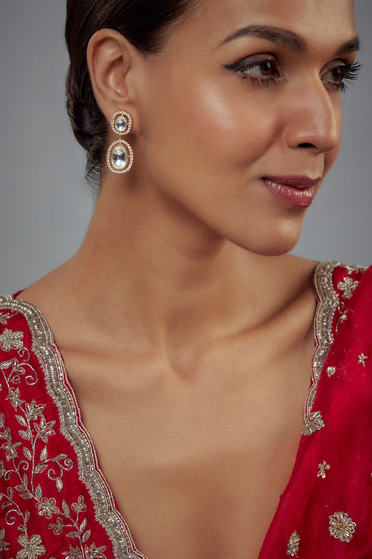 Gold Kundan Polki Dangler Earrings 