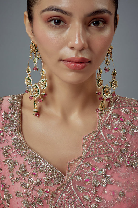 Gold & Pink Polki Kundan Danglers 