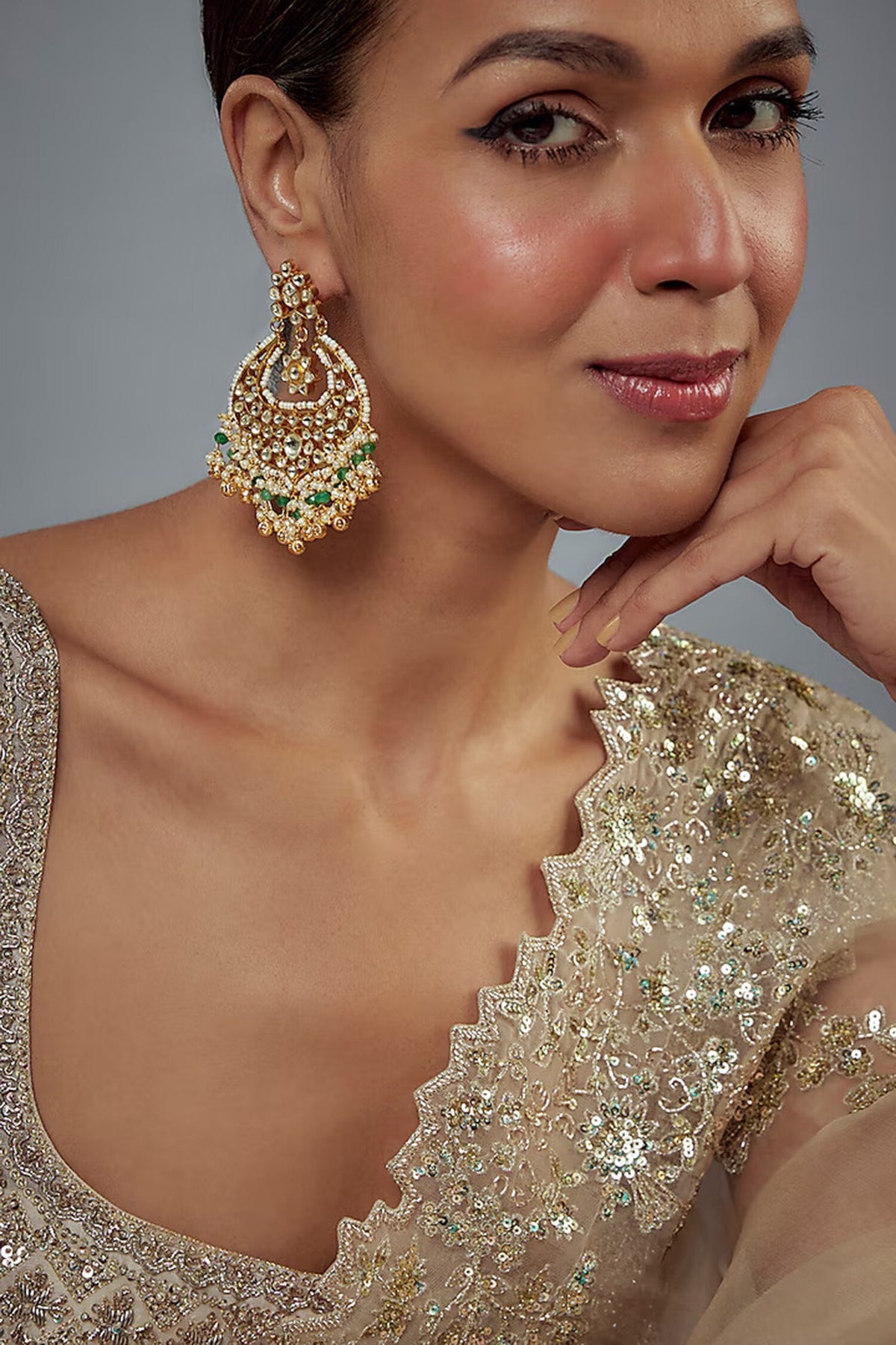 Kundan Stone Embellished Dangler Earrings 