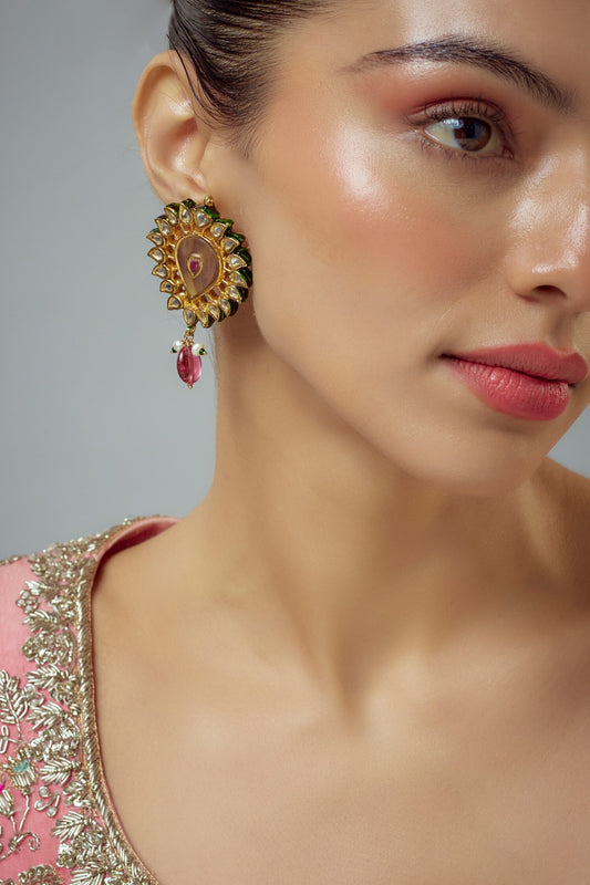 Kundan Polki Embellished Drop Earrings 