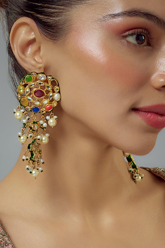Saadgi Kundan Polki Embellished Drop Earrings 