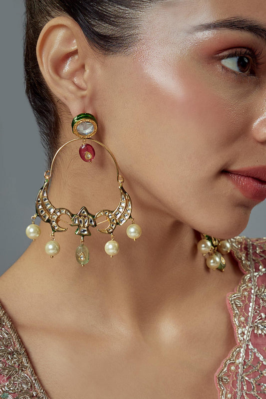 Kundan Pearl Embellished Dangler Earrings 