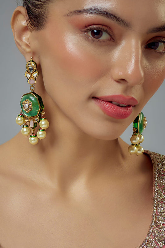 Kundan Polki Embellished Drop Earrings 