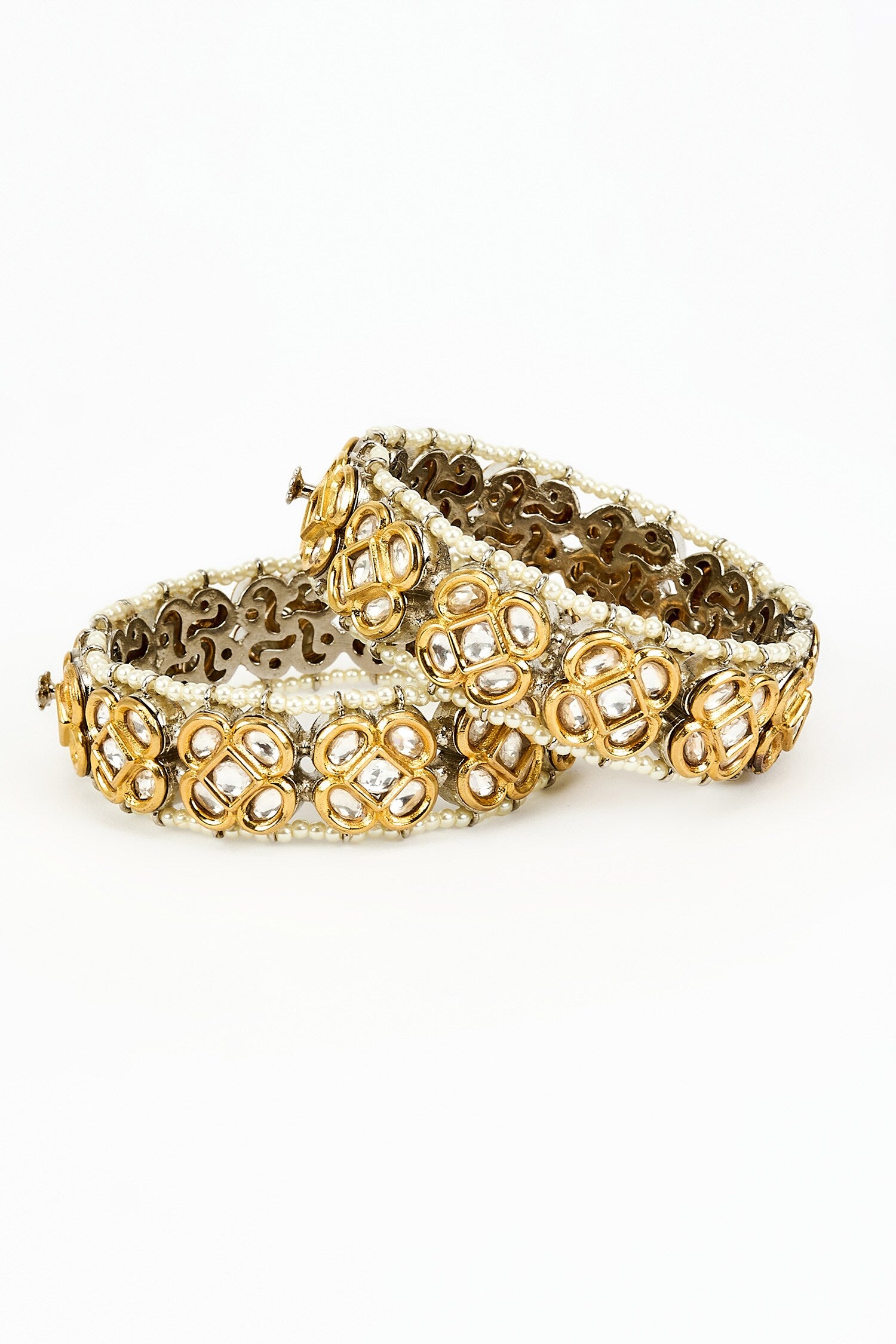Kundan & Pearl Embellished Bangles Set 