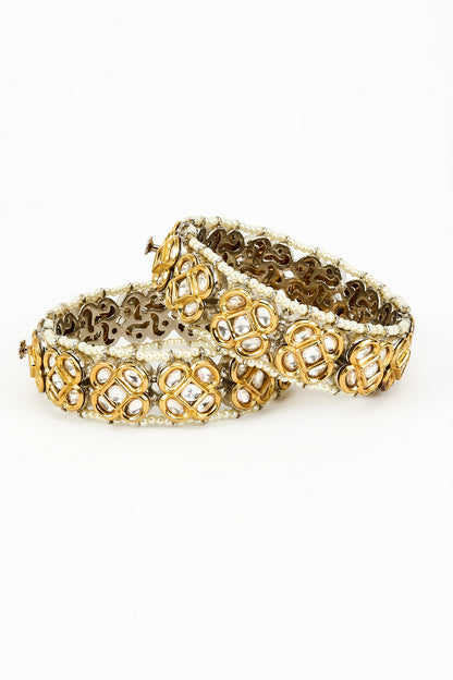 Kundan & Pearl Embellished Bangles Set 