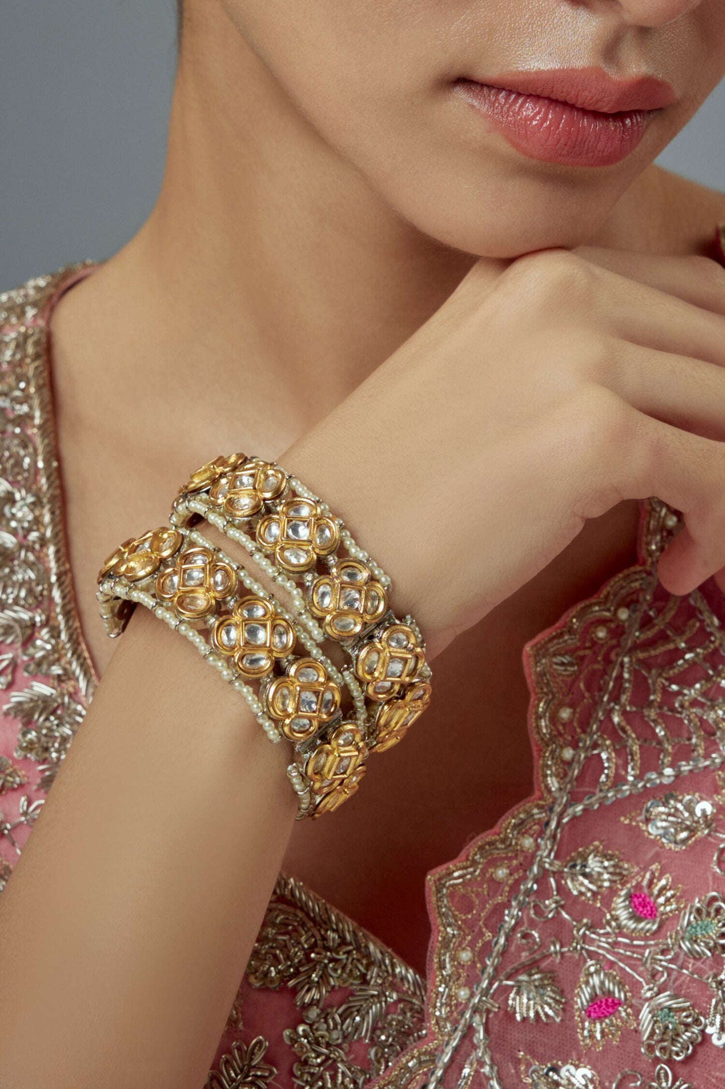 Kundan & Pearl Embellished Bangles Set 