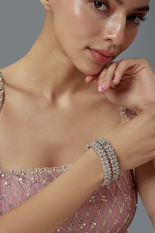Zircon Encrusted Silver Bangles Set 
