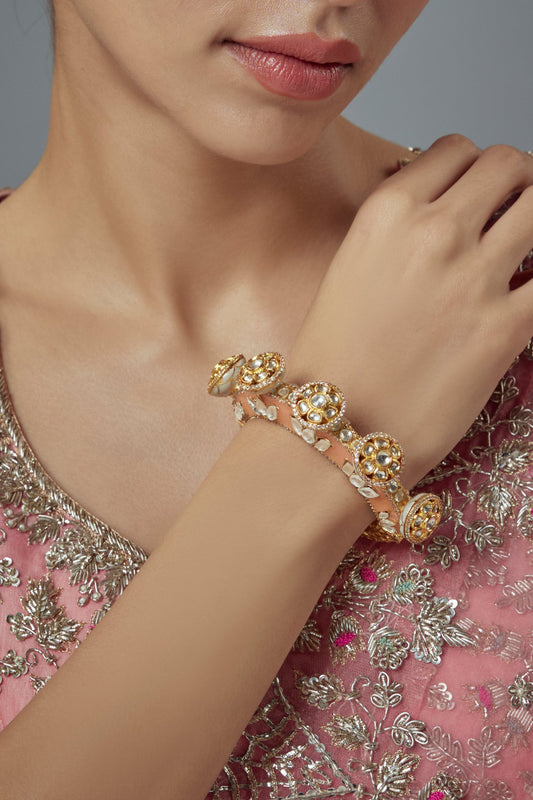 Kundan Gold Plated Floral Kada Bangle 