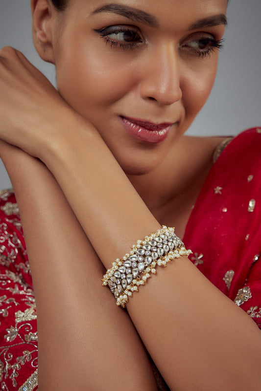 Burgandi Fleur Vine Kundan & Polki Bracelet 