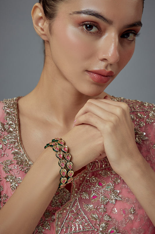 Kundan & Polki Teardrop Bangles Set 