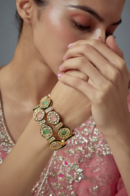 Saadgi Circlet Kundan & Polki Bangles Set Of 2 