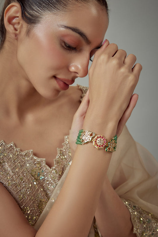 Gold Kundan & Bead Designer Bracelet 