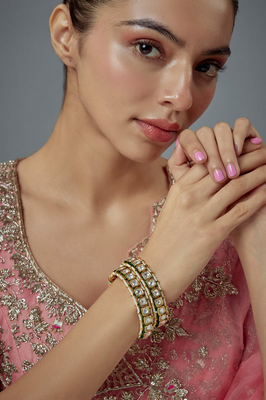 Saadgi Kundan & Pearl Embellished Bangles Set Of 2 