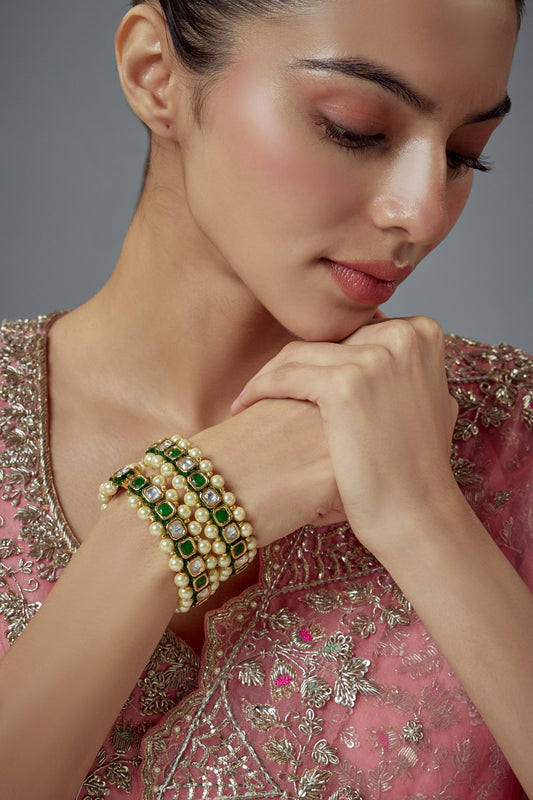 Kundan & Pearl Embellished Bangles Set 