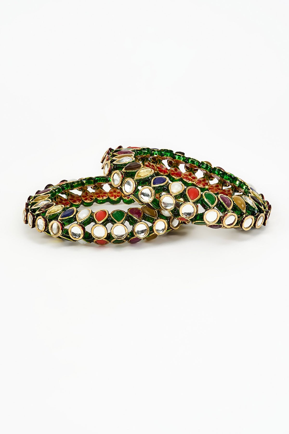 Saadgi Kundan & Stone Embellished Bangles Set Of 2 