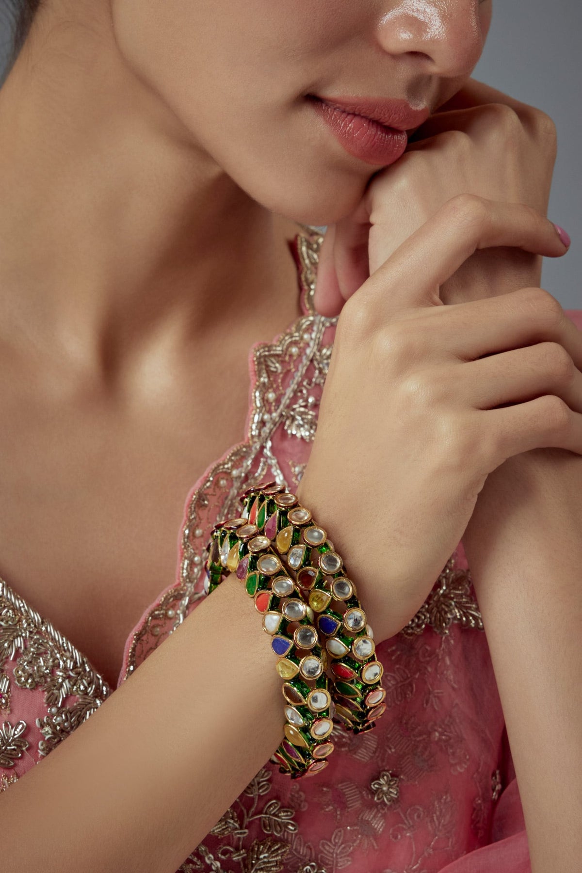 Saadgi Kundan & Stone Embellished Bangles Set Of 2 