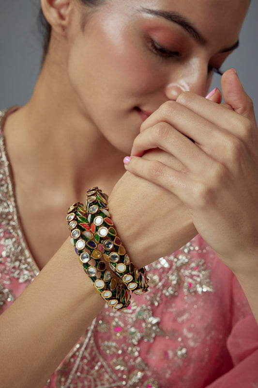 Saadgi Kundan & Stone Embellished Bangles Set Of 2 