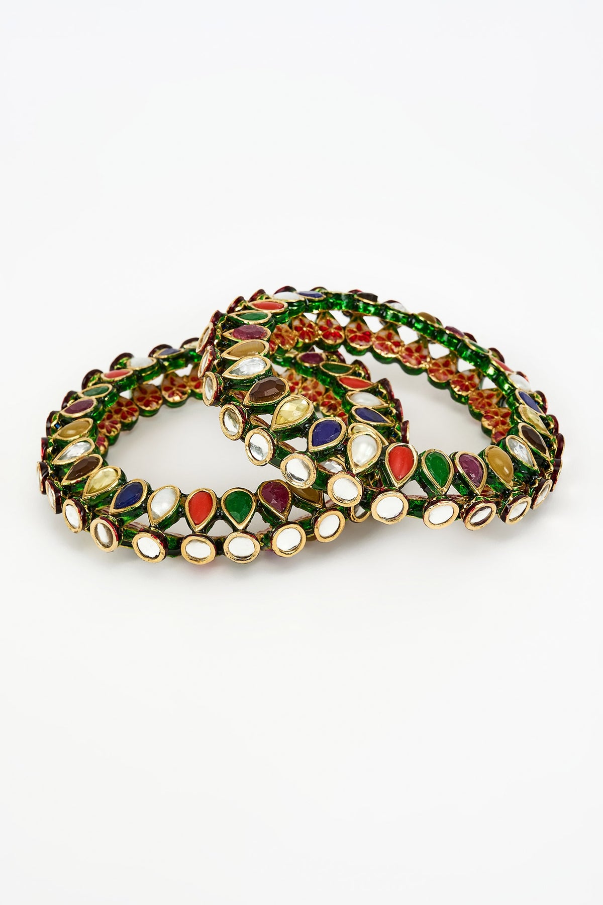 Saadgi Kundan & Stone Embellished Bangles Set Of 2 