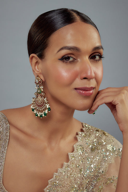 Florence Geometric Kundan Embellished Chandbali Dangler Earrings 