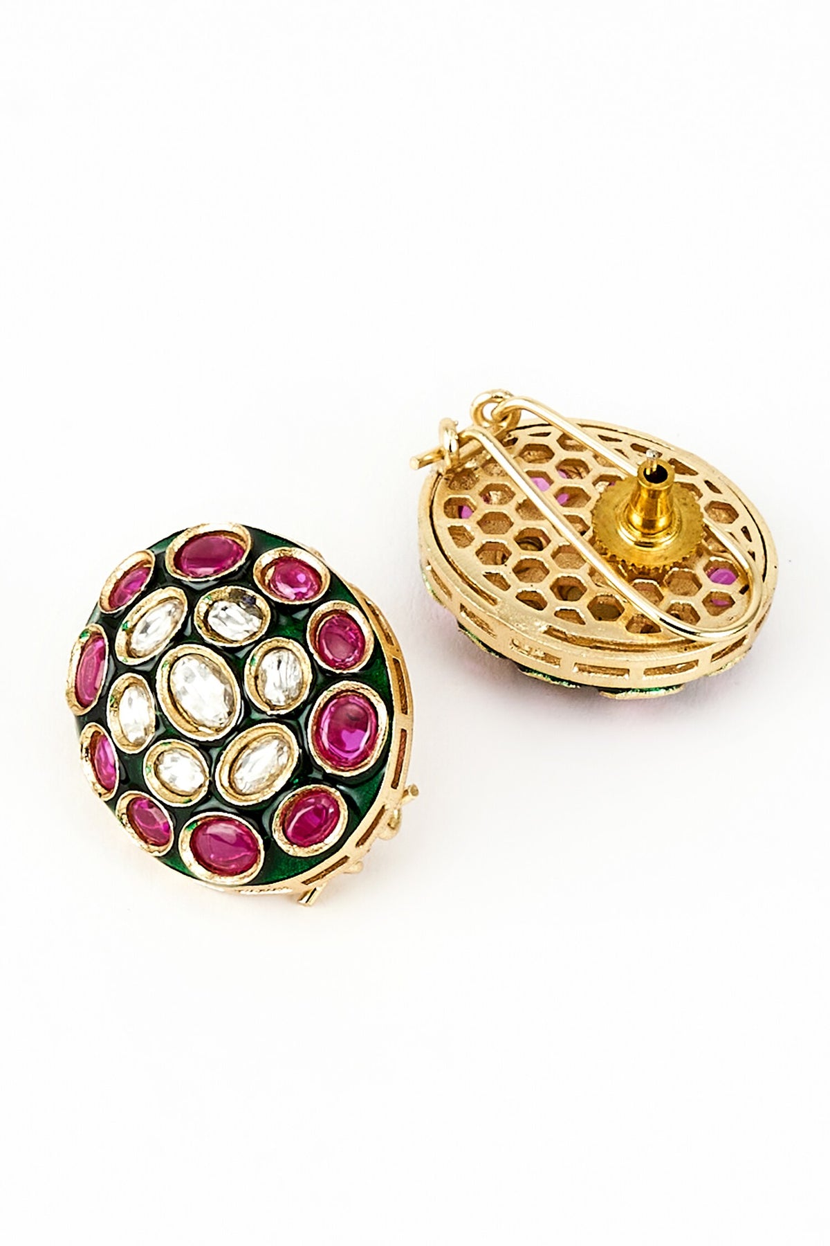 Burgandi Kundan Embellished Stud Earrings 
