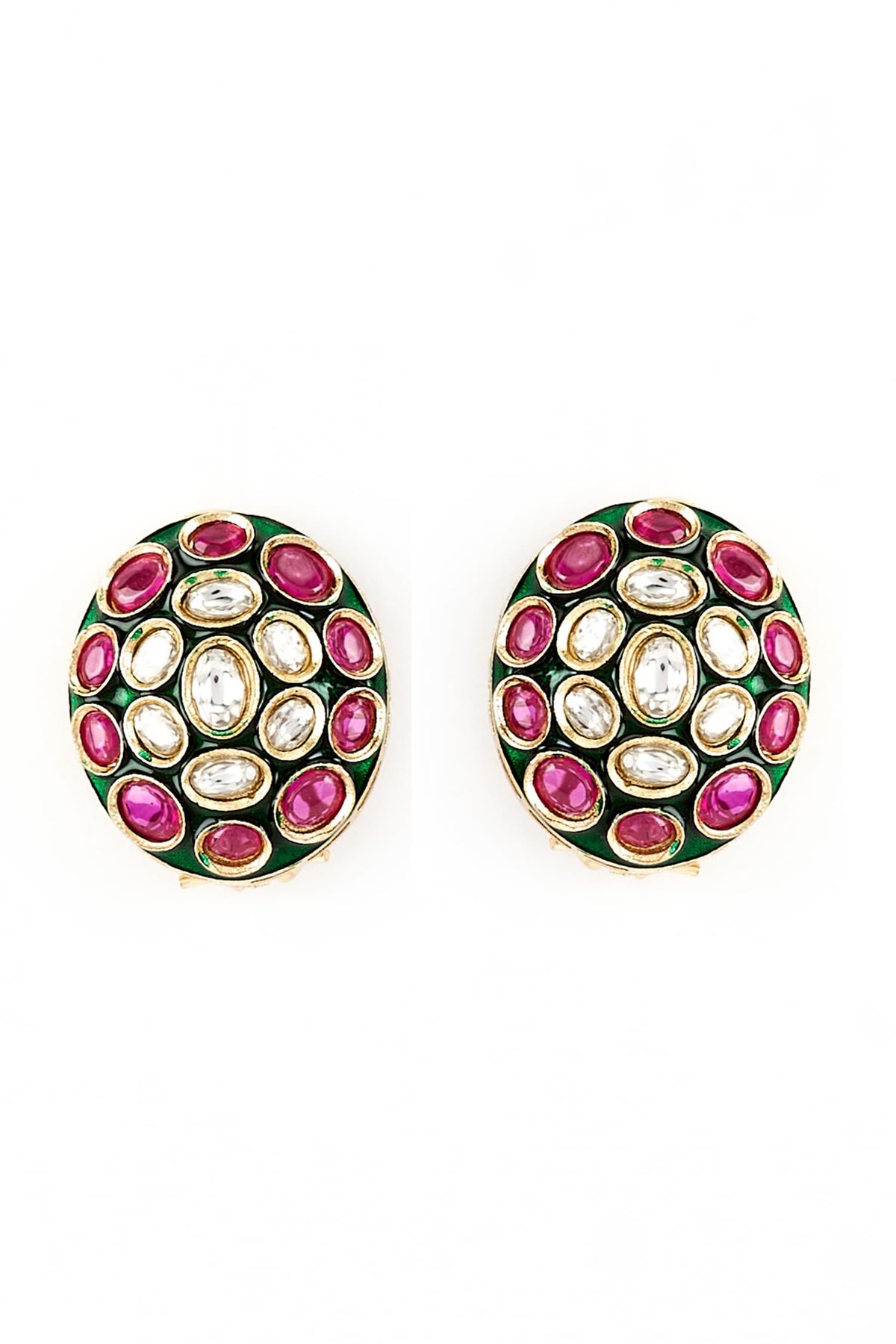 Burgandi Kundan Embellished Stud Earrings 