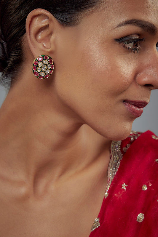 Burgandi Kundan Embellished Stud Earrings 