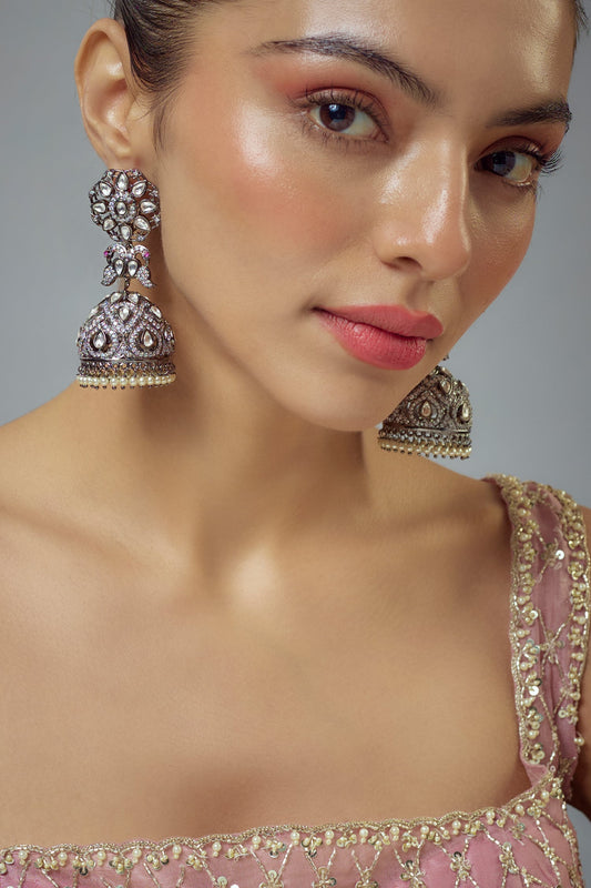 Floral Patterned Jhumka Earrings 