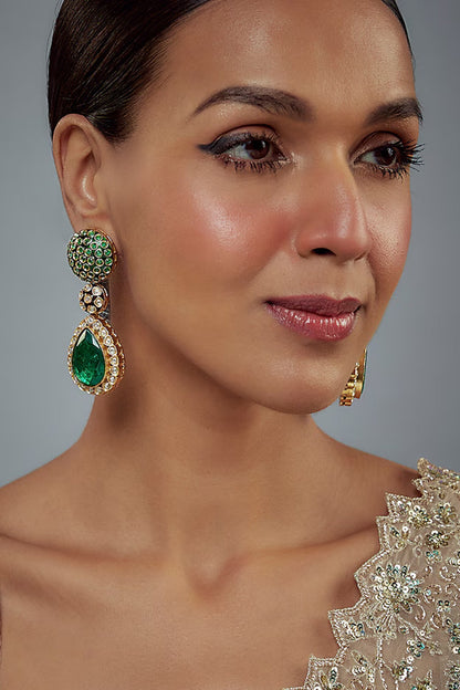 Burgandi Kundan Embellished Earrings 