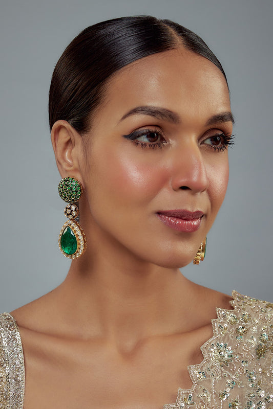 Burgandi Kundan Embellished Earrings 