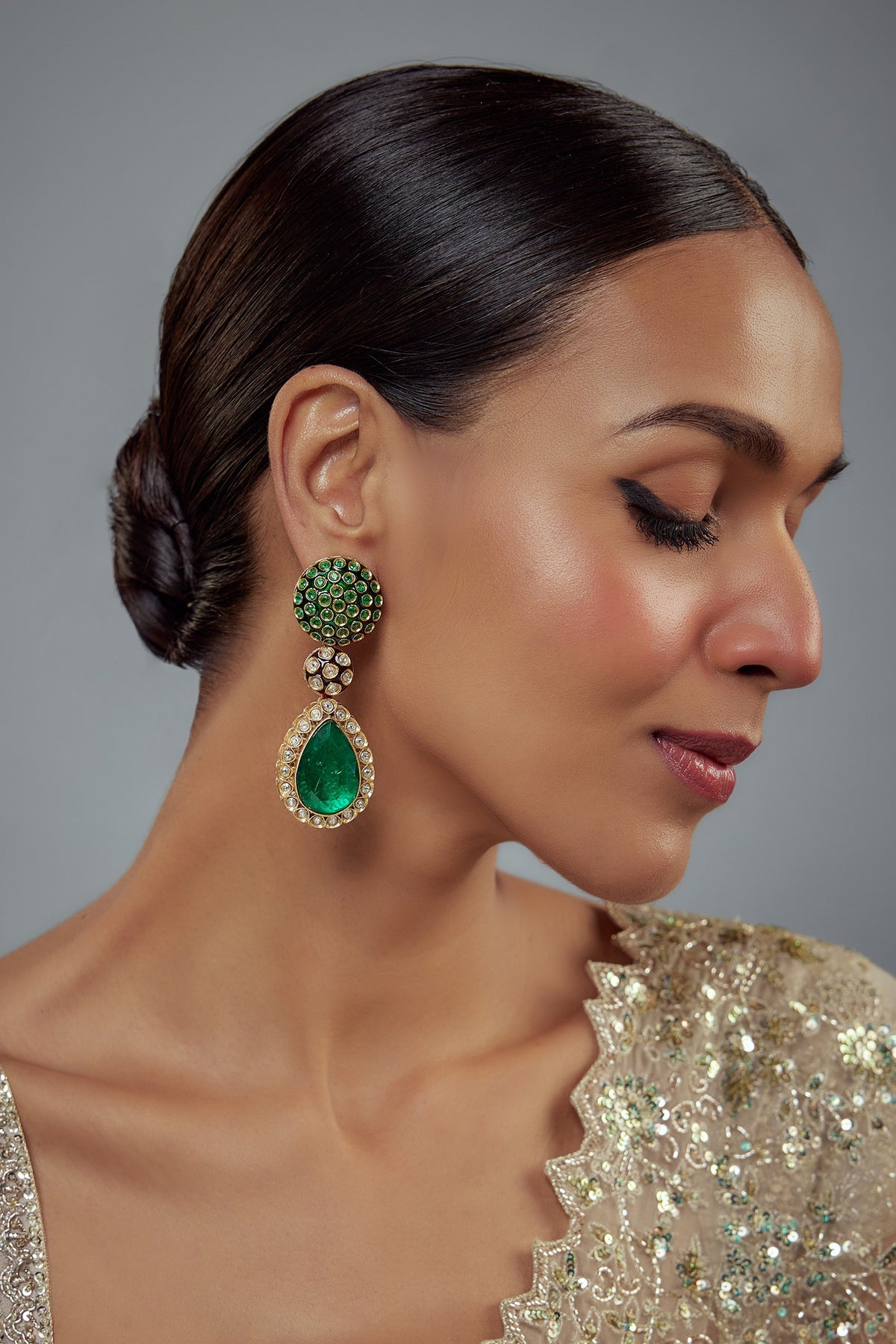 Burgandi Kundan Embellished Earrings 