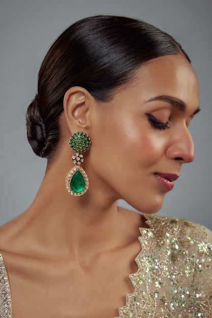 Burgandi Kundan Embellished Earrings 