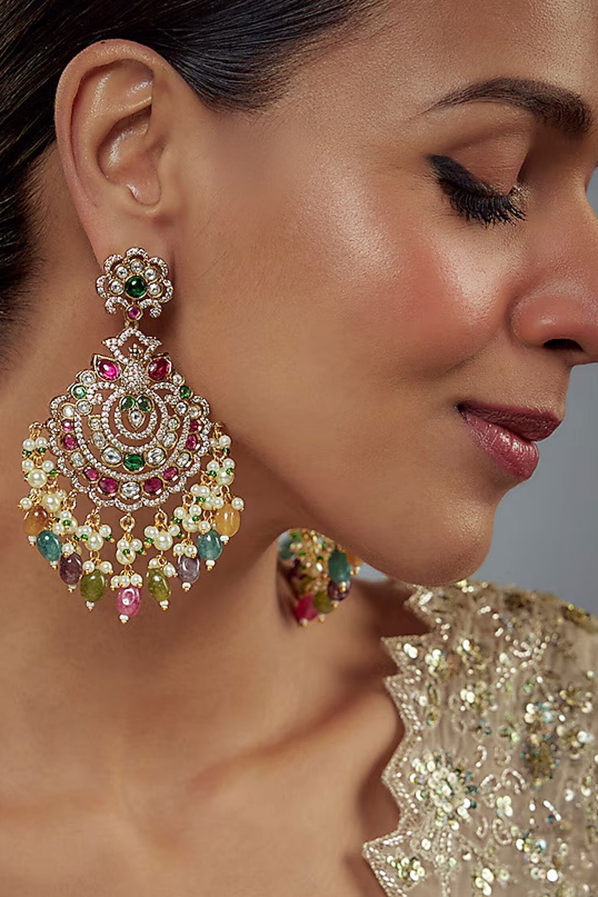 Floral Kundan Embellished Earrings 