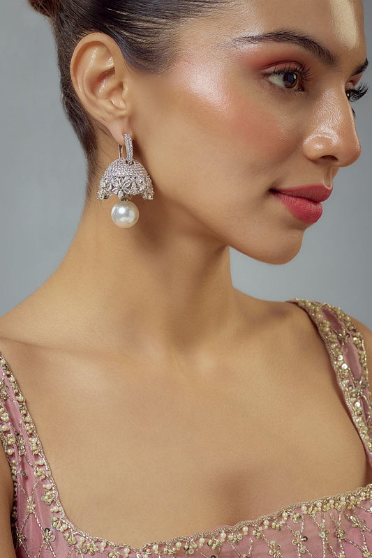 Zia Crystal Embellished Floral Hoop Jhumkas 