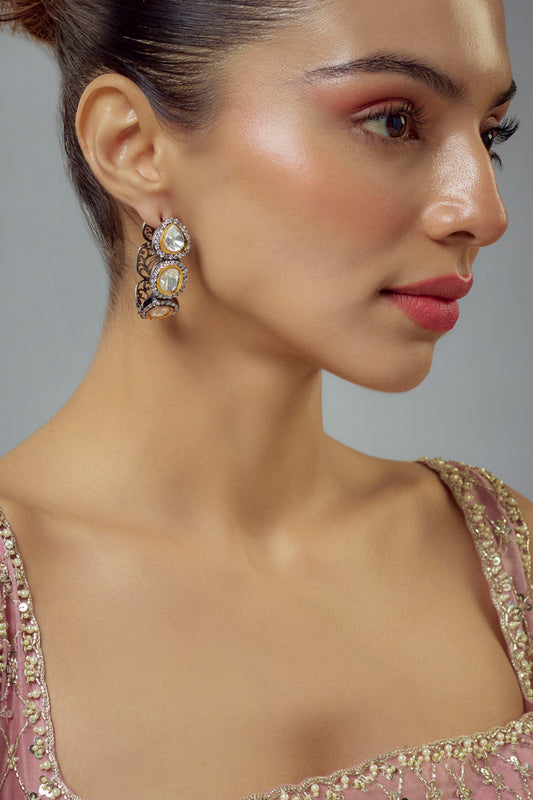 Florence Drop Patterned Kundan Hoop Earrings 