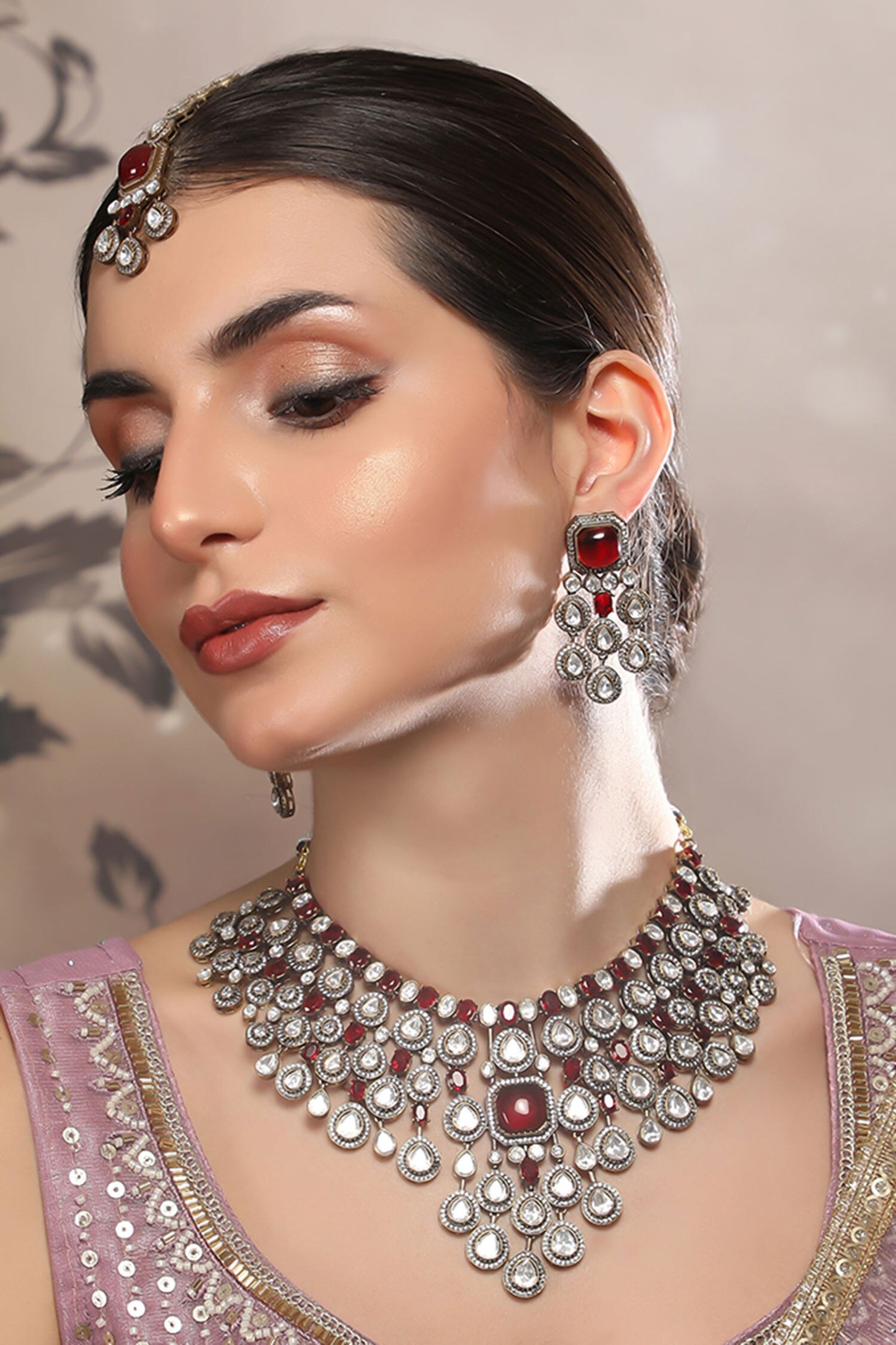 Polki Stone Necklace & Earring Set 