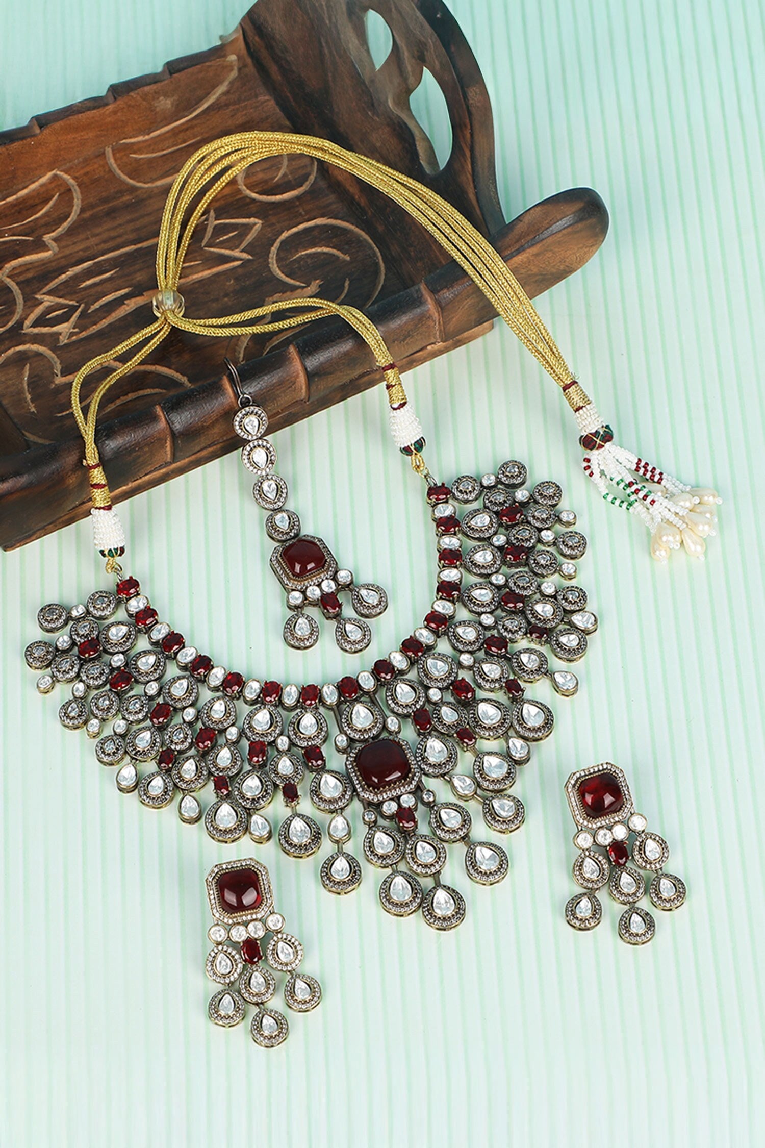 Polki Stone Necklace & Earring Set 
