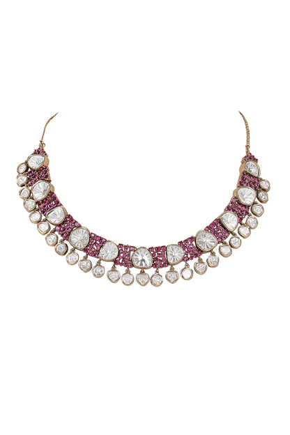 Kundan Ruby Embellished Necklace Set 